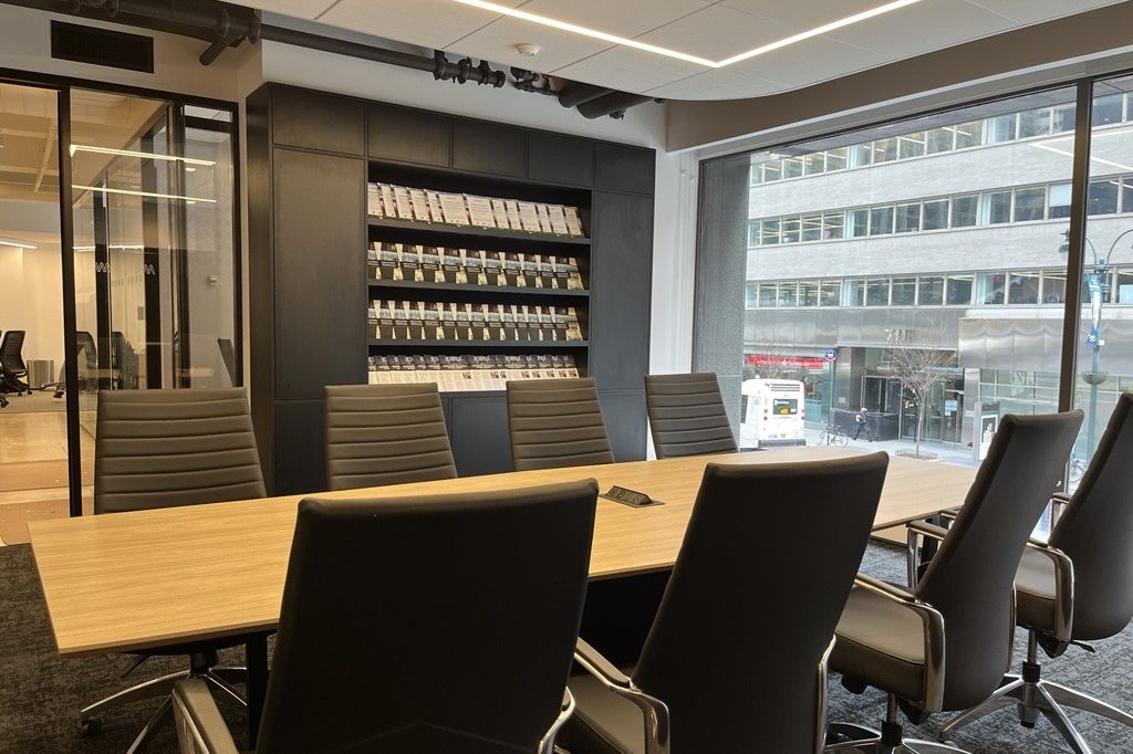 Boardroom in MetroWall's showroom.